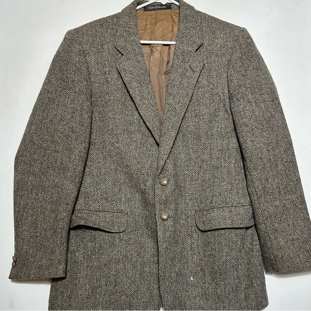 Harris Tweed Vintage Brown Herringbone Sport Coat - 100% Wool Blazer Vintage